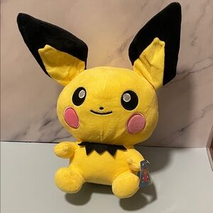 Pokemon Pichu Sitting Yellow & Black Plush Toy 11 inches Stuffed Animal NWT